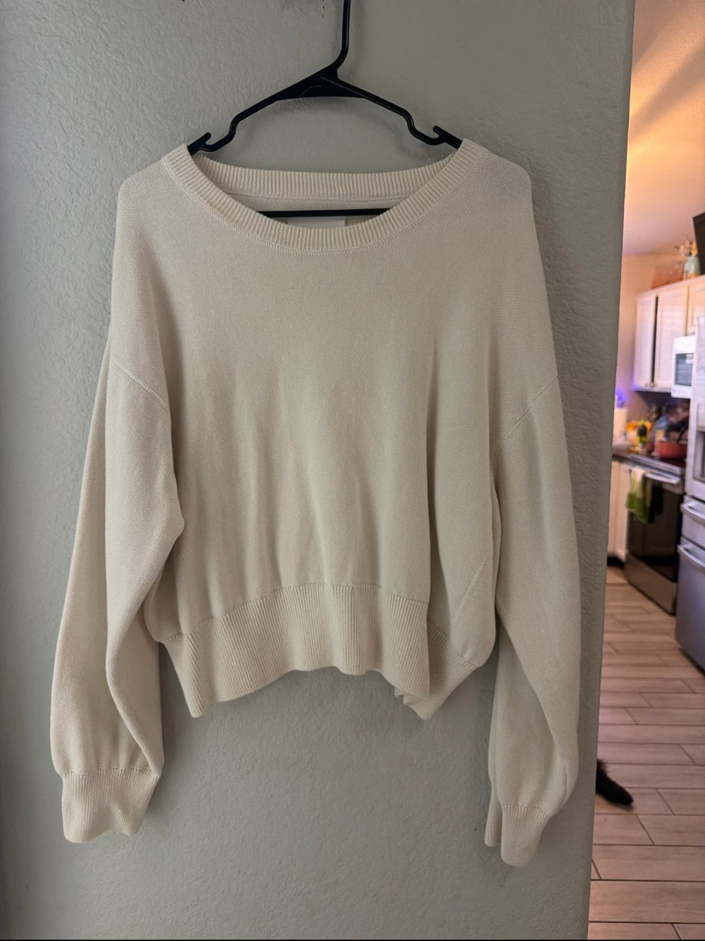 aerie Cream Scoopneck Lightweight Crew Sweater